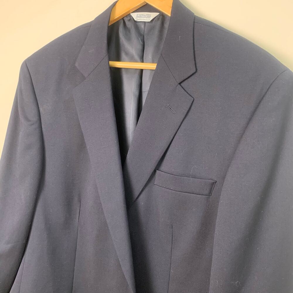 Joseph & Feiss 46 Tall Mens Wool Gold Button Sport Coat Blazer Jacket Navy Blue - Picture 2 of 12